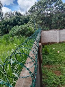 Green Galvanised Razor wire installed for Perimeter protection in Kenya